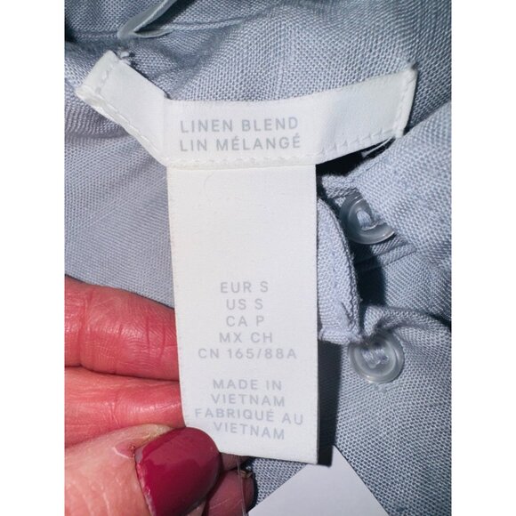 NWT H&M Light Grey/Blue Linen Blend Button-Up Oversized Shirt Small Minimalist - Picture 7 of 10